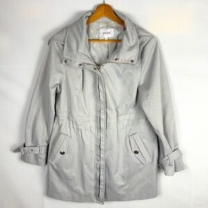 KORADIOR‎ Women Short Trench Raincoat Fits like Sz Large Drawstring Quiet Luxury